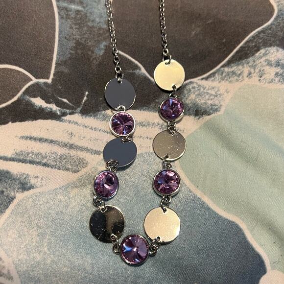 NWT paparazzi purple and silver circle necklace and matching dangle earrings - Picture 2 of 4